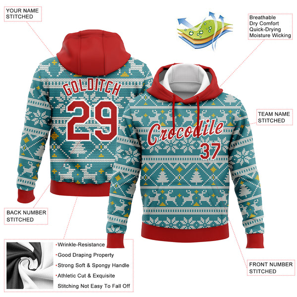 Custom Christmas Sweatshirt Hoodie Teal Red-White 3D Sports Pullover ...