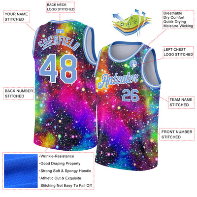 Custom Galactic Light Blue-White 3D Authentic Basketball Jersey