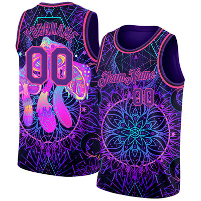 Custom Purple Pink 3D Pattern Design Magic Mushrooms Over Sacred Geometry Psychedelic Hallucination Authentic Basketball Jersey