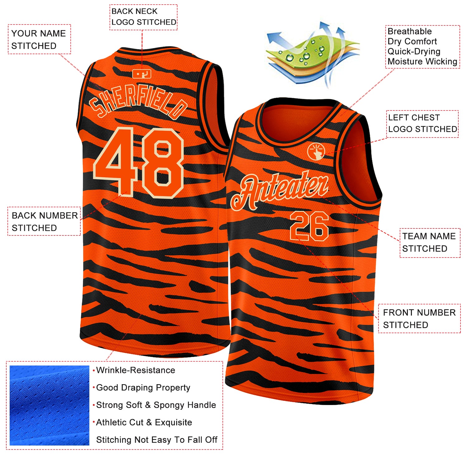 Custom Orange Cream 3D Pattern Design Tiger Print Authentic Basketball Jersey