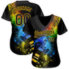 Custom Black Gold 3D Pattern Design Music Festival Guitar With Psychedelic Colors Authentic Baseball Jersey