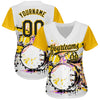 Custom White Black-Yellow 3D Pattern Design Music Festival Abstract Drum Set In Splash Authentic Baseball Jersey