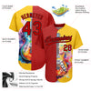 Custom Yellow Red-Black 3D Pattern Design Music Festival Watercolor Guitar Authentic Baseball Jersey