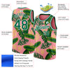 Custom Medium Pink Kelly Green-White 3D Pattern Tropical Hawaii Leaves Authentic Basketball Jersey