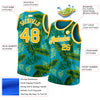 Custom Teal Gold-White 3D Pattern Tropical Hawaii Leaves Authentic Basketball Jersey