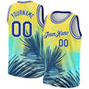 Custom Yellow Royal-White 3D Pattern Tropical Hawaii Leaves Authentic Basketball Jersey