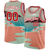 Custom Teal Red-White 3D Pattern Tropical Beach Hawaii Palm Trees Authentic Basketball Jersey