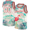 Custom White Red 3D Pattern Tropical Hawaii Leaves And Flamingo Authentic Basketball Jersey