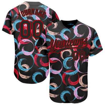 Custom Black Red 3D Pattern Design Abstract Grunge Art Authentic Baseball Jersey