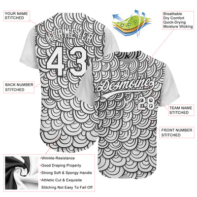 Custom White Black 3D Pattern Design Abstract Doodle Line Art Authentic Baseball Jersey