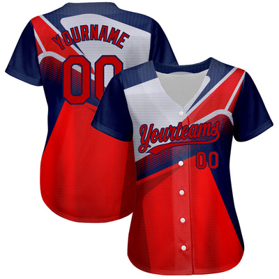 Custom Red Navy 3D Pattern Design Abstract Sport Authentic Baseball Jersey