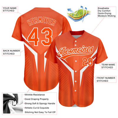 Custom Orange White 3D Pattern Design Abstract Sport Authentic Baseball Jersey