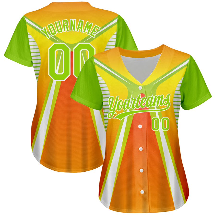 Custom Orange Neon Green-White 3D Pattern Design Abstract Sport Authentic Baseball Jersey