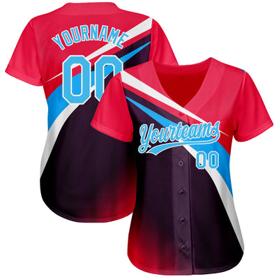 Custom Neon Pink Sky Blue Purple-White 3D Pattern Design Abstract Sport Authentic Baseball Jersey