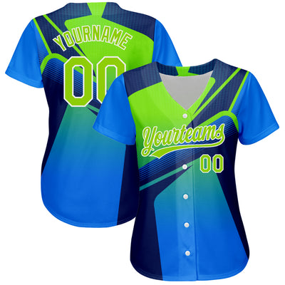 Custom Royal Neon Green-White 3D Pattern Design Abstract Sport Authentic Baseball Jersey