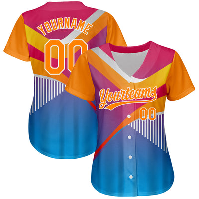 Custom Pink Bay Orange Light Blue-White 3D Pattern Design Abstract Sport Authentic Baseball Jersey