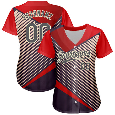 Custom Red Steel Gray=Cream 3D Pattern Design Abstract Sport Authentic Baseball Jersey