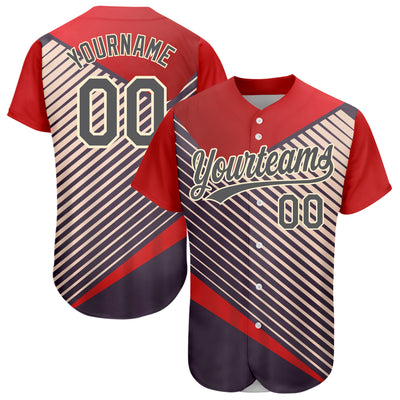 Custom Red Steel Gray=Cream 3D Pattern Design Abstract Sport Authentic Baseball Jersey