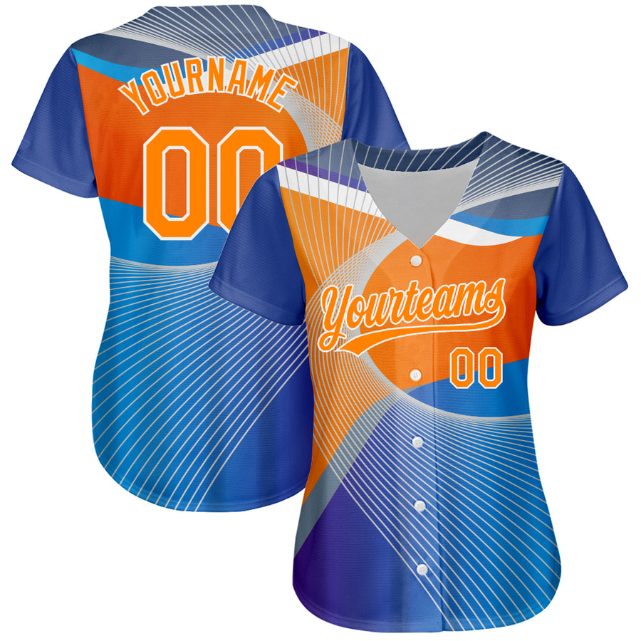 Custom Light Blue Bay Orange-White 3D Pattern Design Abstract Sport Authentic Baseball Jersey