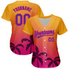 Custom Gold Purple-Hot Pink 3D Pattern Design Hawaii Palm Trees Authentic Baseball Jersey