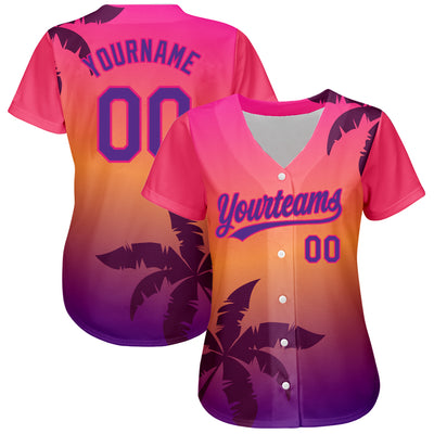 Custom Hot Pink Purple 3D Pattern Design Hawaii Palm Trees Authentic Baseball Jersey