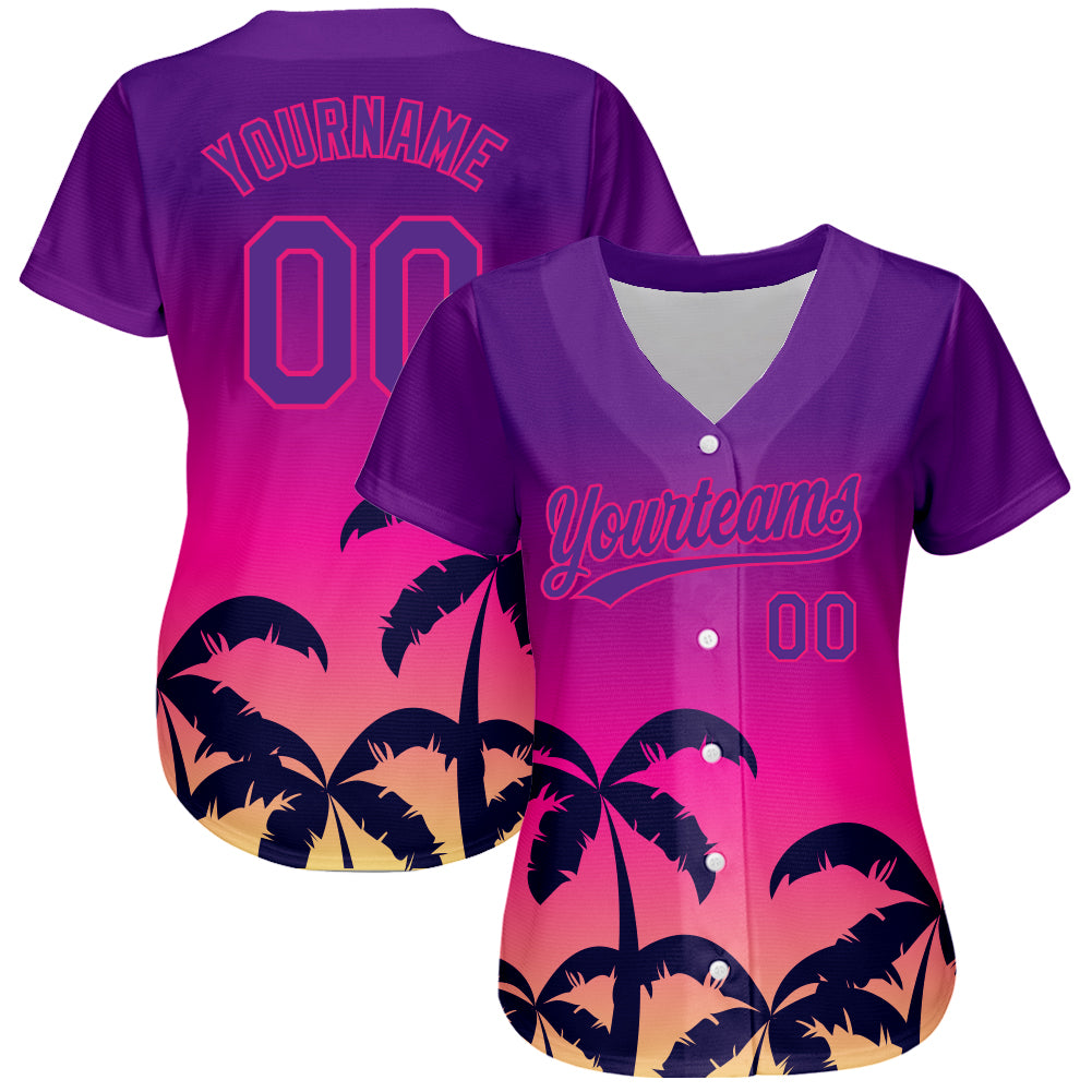 Custom 3D Pattern Baseball Jersey Purple Hot Pink Design Hawaii ...