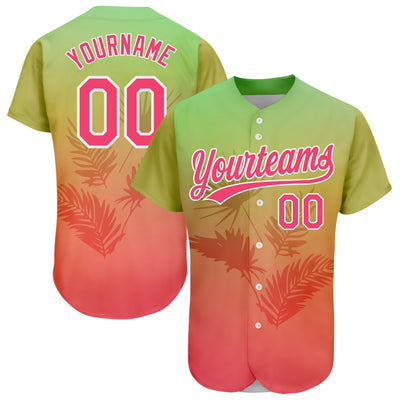 Custom Neon Green Neon Pink-White 3D Pattern Design Hawaii Palm Leaves Authentic Baseball Jersey