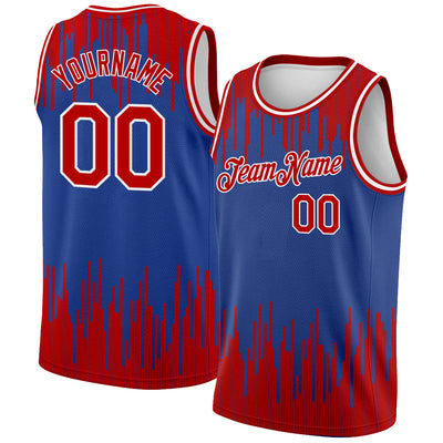 Custom Royal Red-White Abstract Vertical Lines Authentic City Edition Basketball Jersey