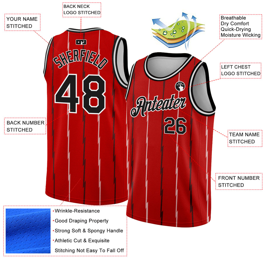 Custom Red Black-White Lines Authentic City Edition Basketball Jersey