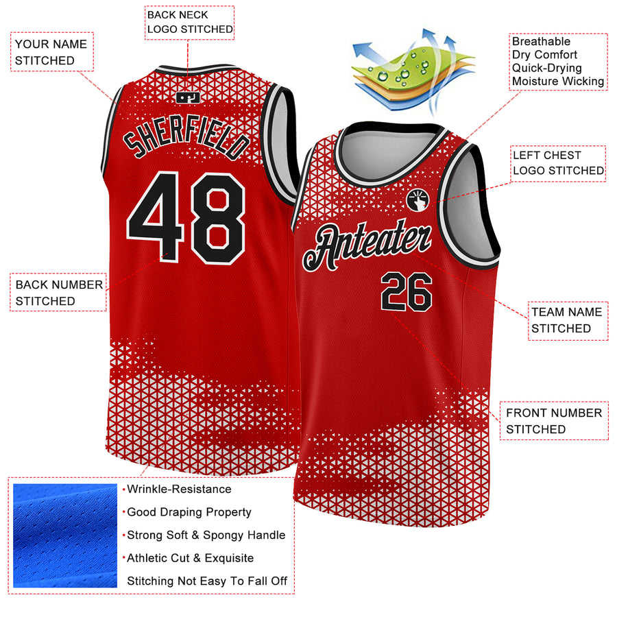 Custom Red Black-White Triangle Shapes Authentic City Edition Basketball Jersey