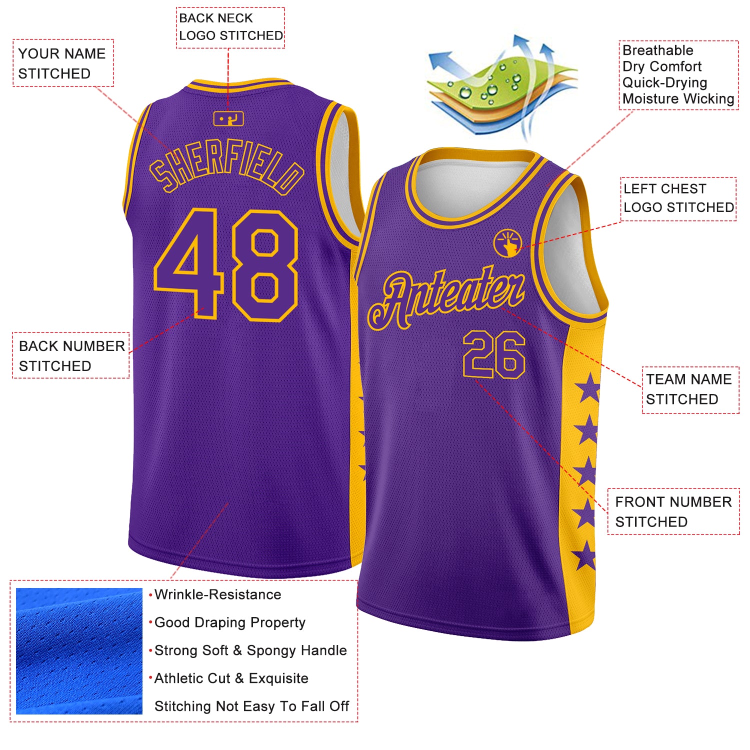 Custom City Edition Basketball Jersey Purple Gold Side Panel Stars Authentic FansIdea