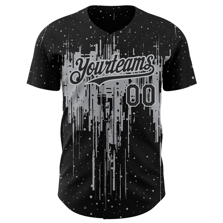 Custom Black Gray 3D Pattern Design Dripping Splatter Art Authentic Baseball Jersey