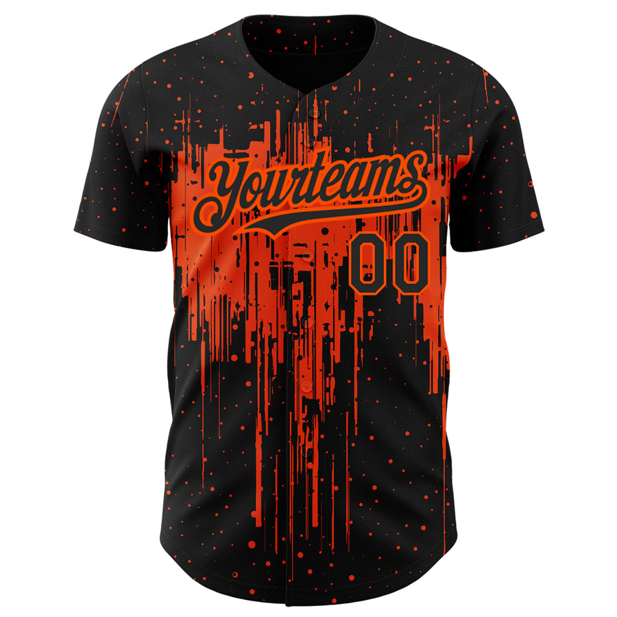 Custom Black Orange 3D Pattern Design Dripping Splatter Art Authentic Baseball Jersey