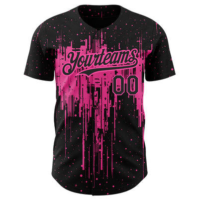 Custom Black Pink 3D Pattern Design Dripping Splatter Art Authentic Baseball Jersey