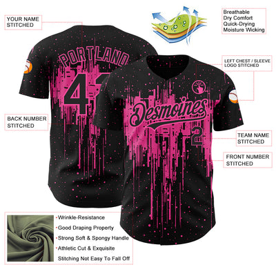 Custom Black Pink 3D Pattern Design Dripping Splatter Art Authentic Baseball Jersey