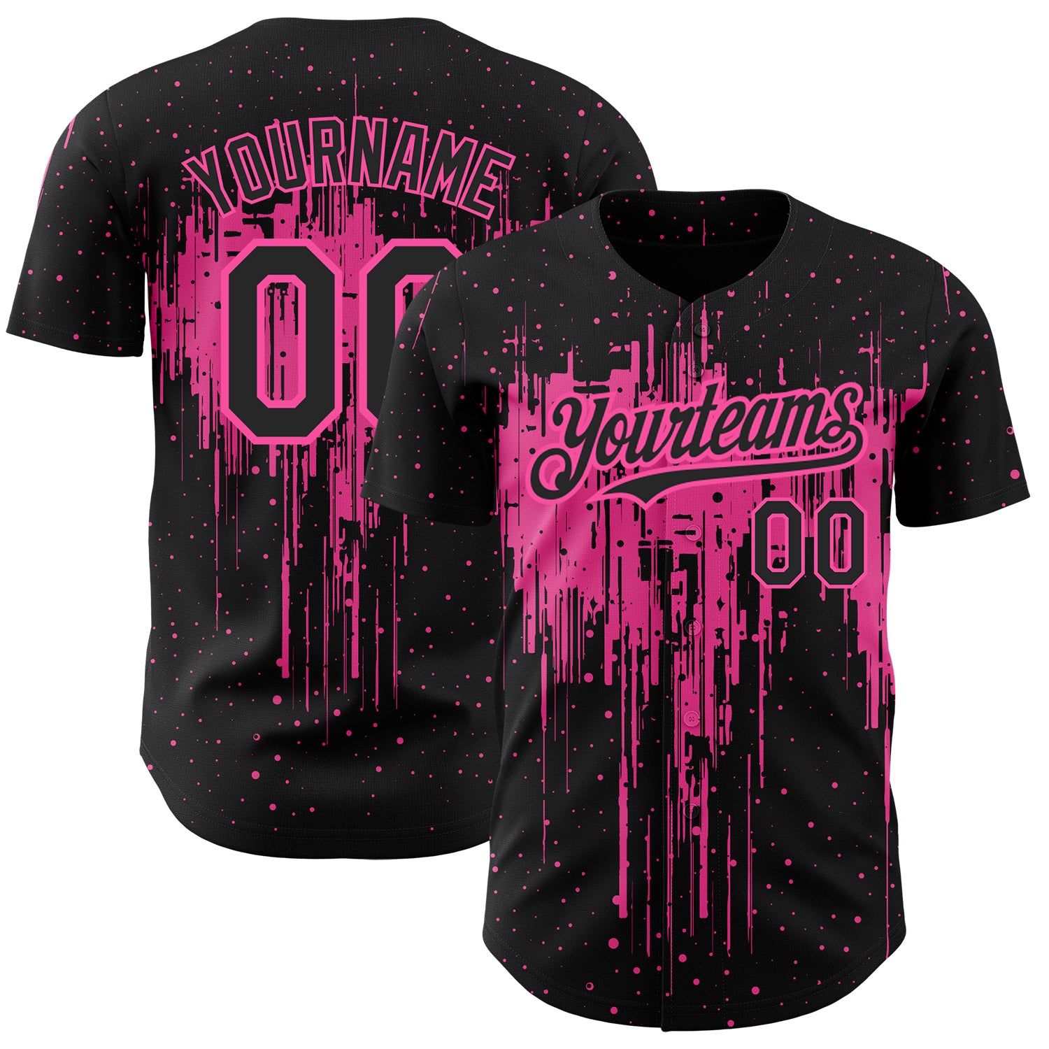 Custom Black Pink 3D Pattern Design Dripping Splatter Art Authentic Baseball Jersey