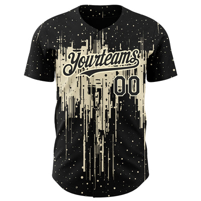 Custom Black Cream 3D Pattern Design Dripping Splatter Art Authentic Baseball Jersey