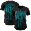 Custom Black Teal 3D Pattern Design Dripping Splatter Art Authentic Baseball Jersey