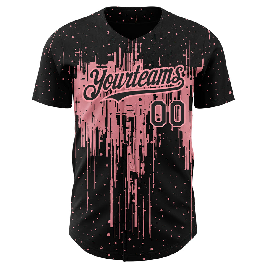 Custom Black Medium Pink 3D Pattern Design Dripping Splatter Art Authentic Baseball Jersey