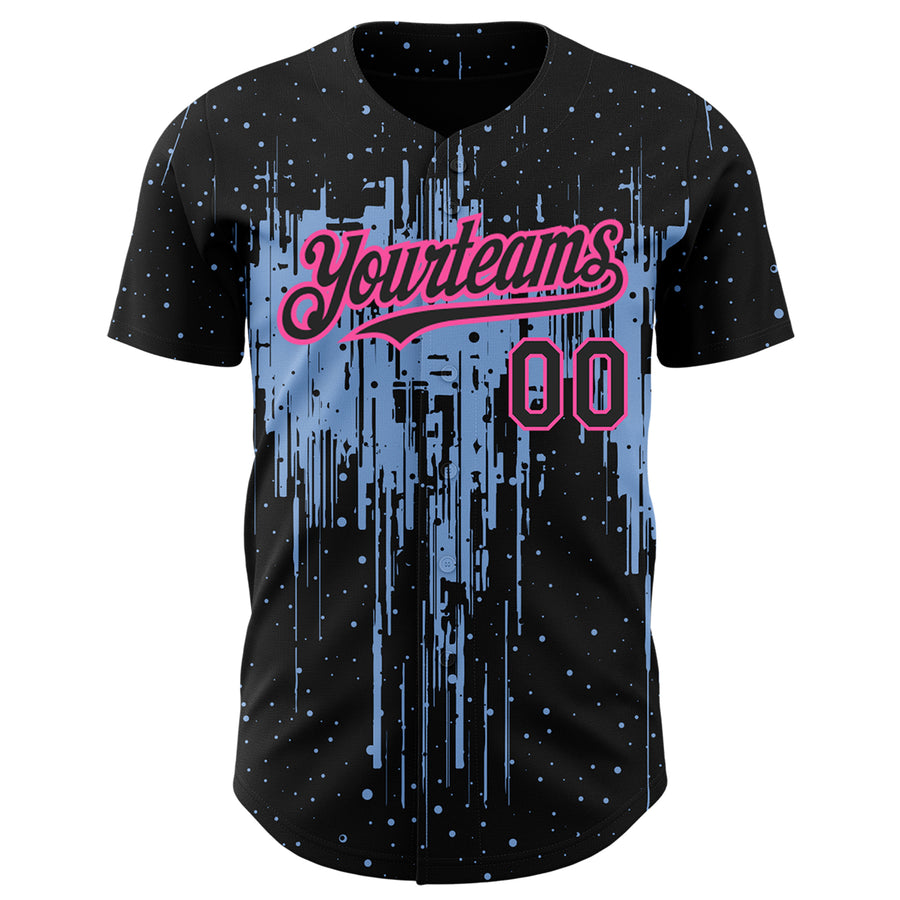 Custom Black Light Blue-Pink 3D Pattern Design Dripping Splatter Art Authentic Baseball Jersey