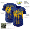 Custom Royal Yellow 3D Pattern Design Dripping Splatter Art Authentic Baseball Jersey