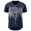 Custom Navy Gray 3D Pattern Design Dripping Splatter Art Authentic Baseball Jersey