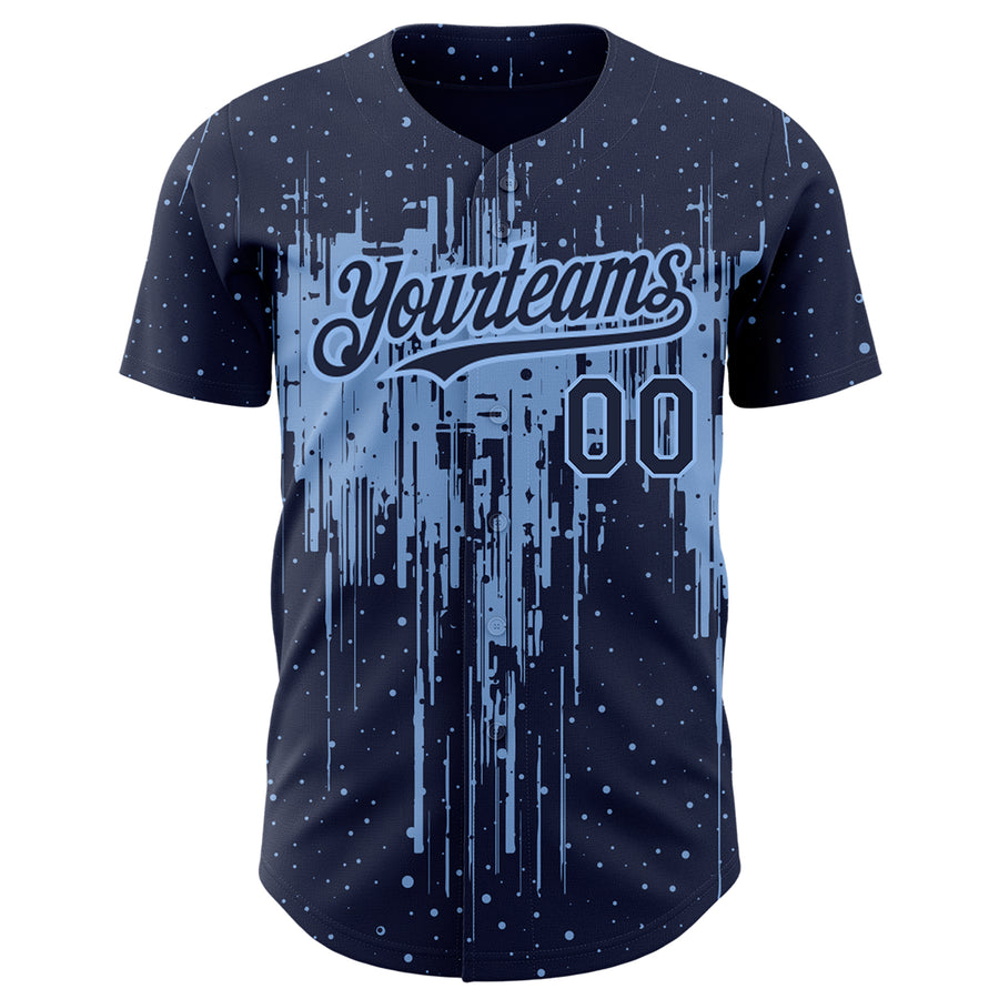 Custom Navy Light Blue 3D Pattern Design Dripping Splatter Art Authentic Baseball Jersey