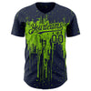 Custom Navy Neon Green 3D Pattern Design Dripping Splatter Art Authentic Baseball Jersey