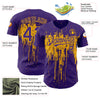 Custom Purple Gold 3D Pattern Design Dripping Splatter Art Authentic Baseball Jersey