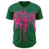 Custom Kelly Green Pink 3D Pattern Design Dripping Splatter Art Authentic Baseball Jersey