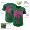 Custom Kelly Green Pink 3D Pattern Design Dripping Splatter Art Authentic Baseball Jersey