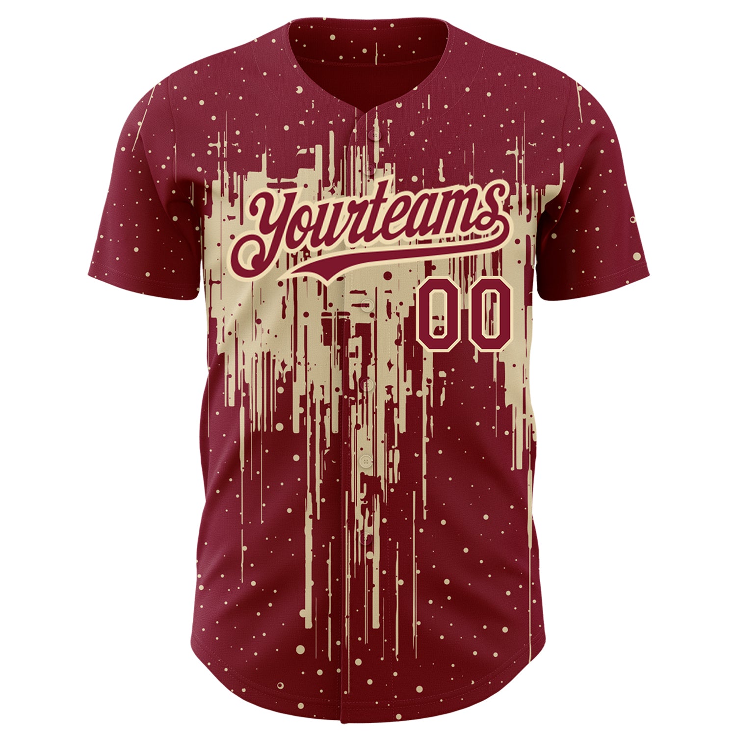 Custom Crimson City Cream 3D Pattern Design Dripping Splatter Art Authentic Baseball Jersey