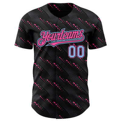 Custom Black Light Blue-Pink 3D Pattern Design Slant Lines Authentic Baseball Jersey