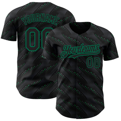 Custom Black Kelly Green 3D Pattern Design Slant Lines Authentic Baseball Jersey